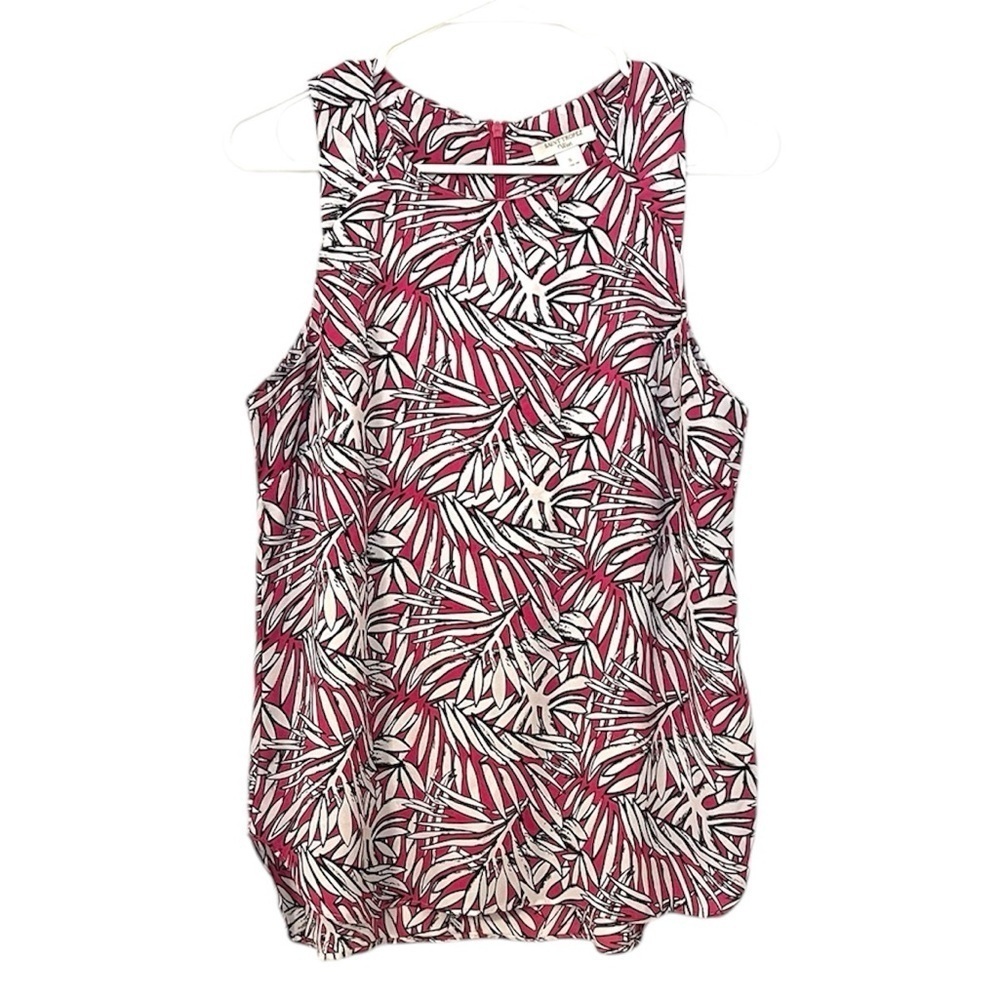 2/$30 Saint Tropez West - Pink White Tropical Sleeveless Blouse Summer Top Small
